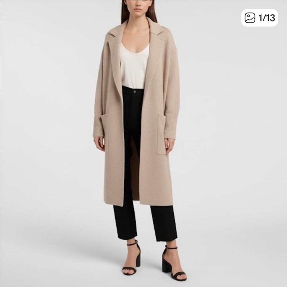 J. Crew Ella Long Open-Front Beige Sweater Coat